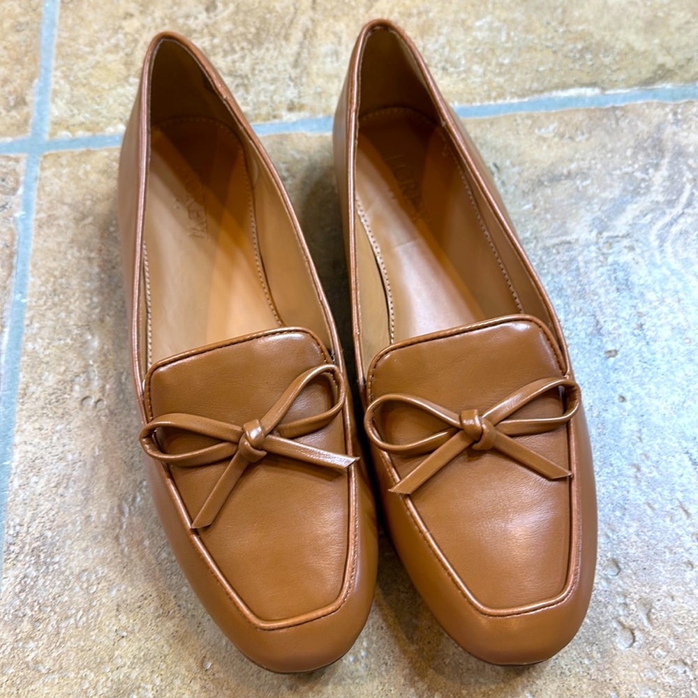 J.Crew tan leather bow loafers size 6 1/2